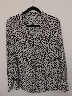 Tyler Boe Beige and Black Silk Leopard-Print Button Front Top